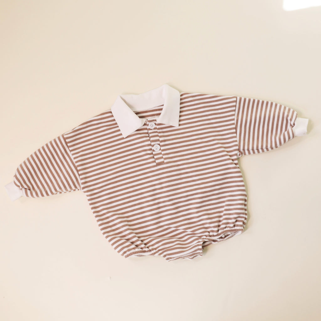 STRIPED LONG SLEEVE POLO BODYSUIT